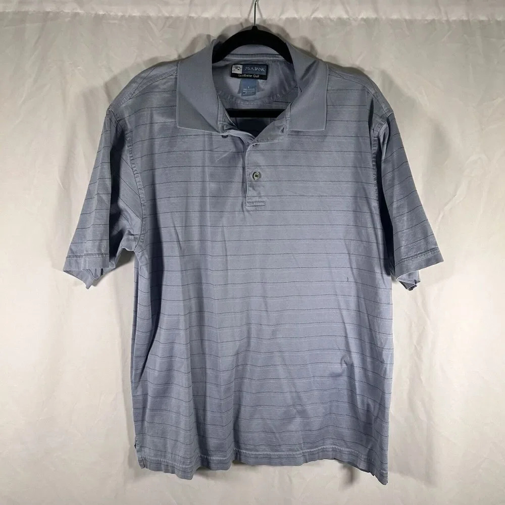 Jos A Bank Golf Polo Shirt Men's Large Blue Short Sleeve 1/4 Button